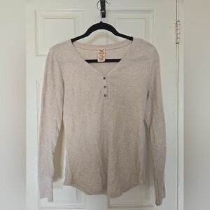 Faded Glory Unisex Beige Waffle V-neck Long Sleeve Top Size S
